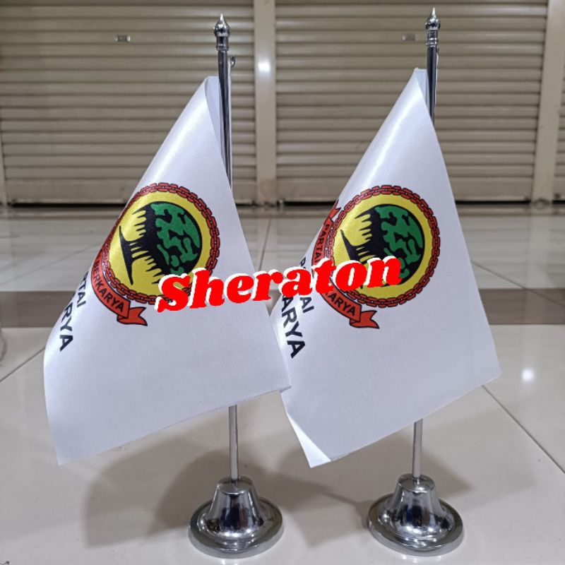 

tiang stenlis meja+bendera meja partai bahan satin