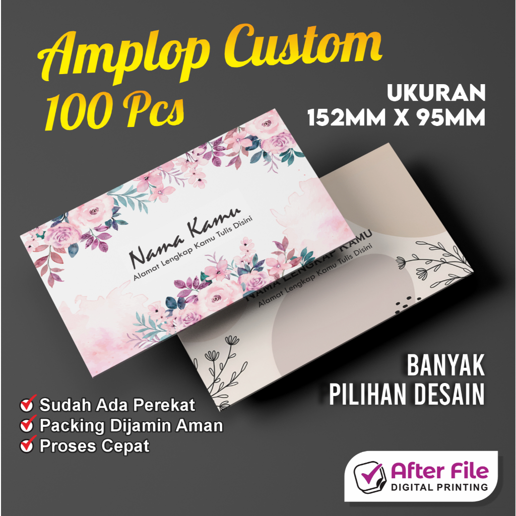 

AMPLOP TANGGUNG (152x95 mm ) ISI 100 PCS CUSTOM NAMA DAN ALAMAT / AMPLOP SUMBANGAN / ANGPAU / AMPLOP DESAIN