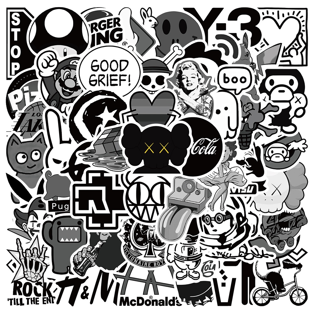 

[51PCS]Hypebeast Stiker Keren Logo Stiker Pack Gaya Hitam dan putih Sederhana Stiker Anti Air Decal Vinyl - Sticker Aesthetic Buku Journal Koper Stiker Casing HP Stiker Laptop Stiker Helm Motor