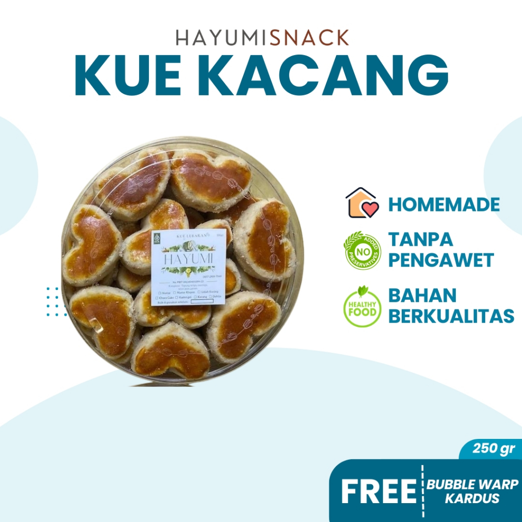 

Kue Kacang 250 gram Hayumi Snack Kue Kering Kacang Produksi Rumahan Tanpa Pengawet Homemade Packing Aman Free Bubble Warp dan Kardus