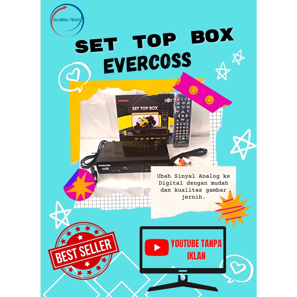 EVERCOSS SET TOP BOX DVBT2 TV Digital Full HD Wifi Youtube STB Evercoss pengubah siaran analog menja