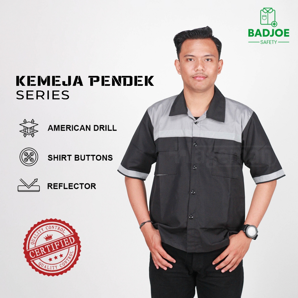 Wearpack Lengan Pendek / Baju Wearpack Safety Lengan Pendek Warna Hitam Kombinasi Abu