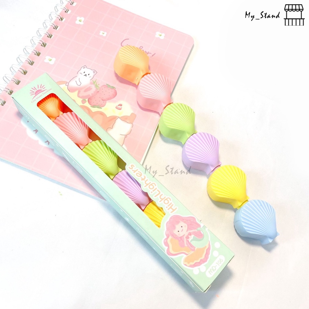 

Highlighter 5 warna bentuk Kerang Shell laut sea mermaid stabilo warna pastel Textliner Textlighter lucu imut perlengkapan Kantor Sekolah w P5G3
