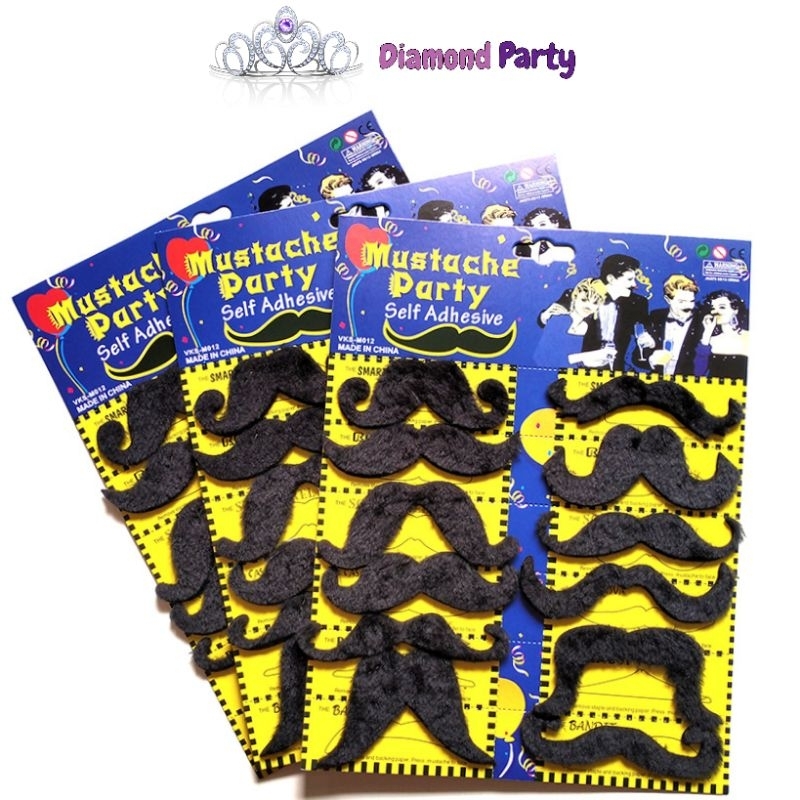 Kumis Palsu Besar KUSTOM isi 12pcs untuk Properti/Mainan/Pesta (Kumis Palsu Pria / Kumis Palsu Warok