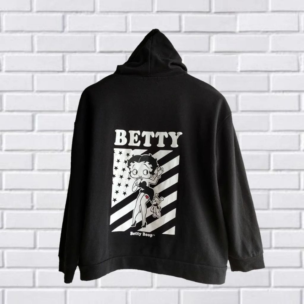 HOODIE BETTY BOOP, SIZE M FIT L (SECOND BRANDED) HITAM, HD0026
