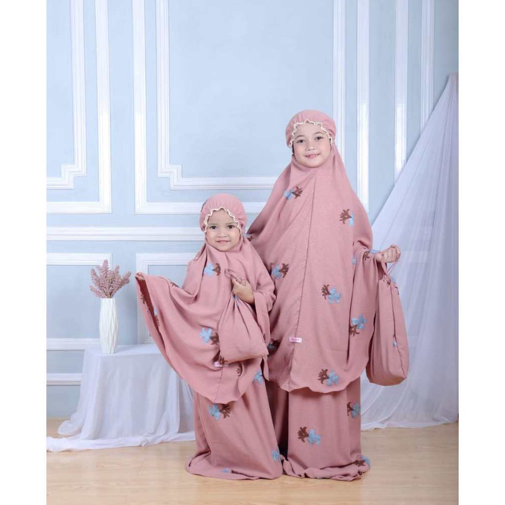 KODE L96Z ARJUNA Mukena Anak Crinckle Airflow Puff Bordir Timbul Jacquard Emboss  Mukena Crinkle Fel