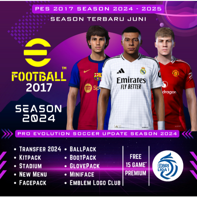 PES 2017 PATCH 2024 - GAME PC ATAU LAPTOP || BRI LIGA 1 DAN BONUS GAME PREMIUM LAINNYA