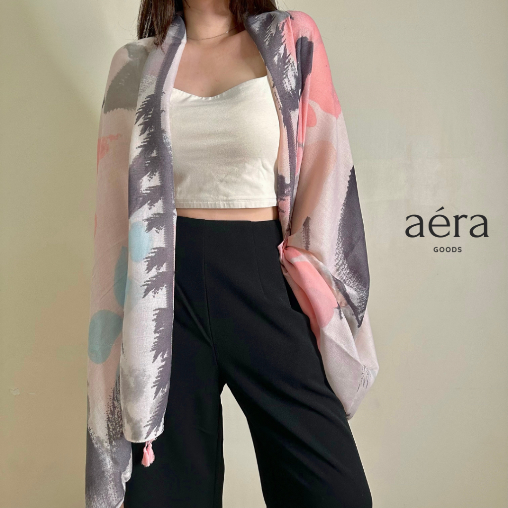 AERA pasmina bunga pink hijab segi empat syal wanita bunga SYL89