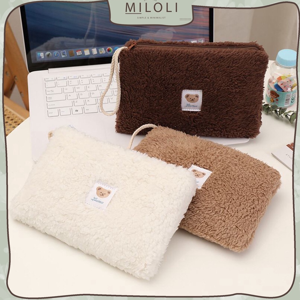 

MILOLI Pouch Portabel Furry Little Bear Wool Organizer Tas Kosmetik Travel Kotak Pensil Multifungsi F2 l A8P6