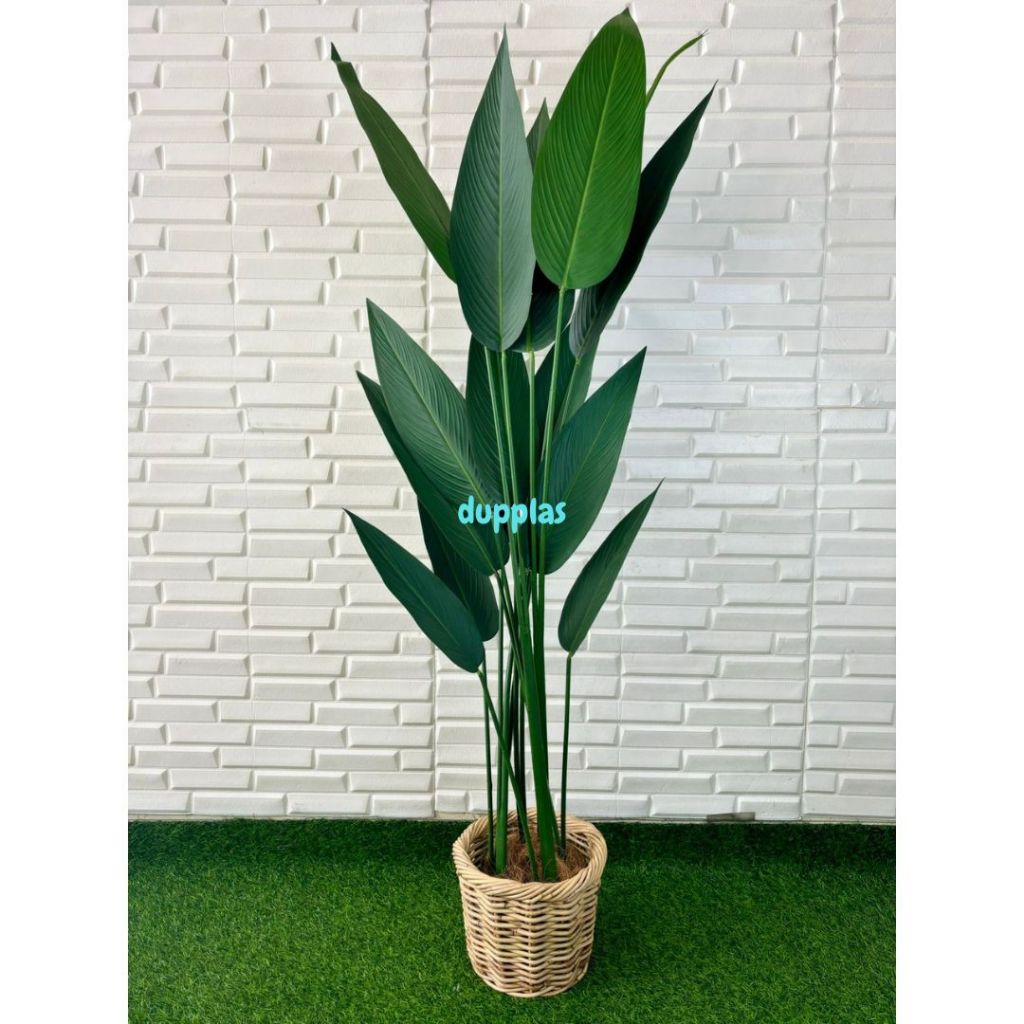 Pohon Artifiicial Tanaman Hias Heliconia Pisangan T150 Latex Cover Pot Anyaman Rotan Bulat Dekorasi 