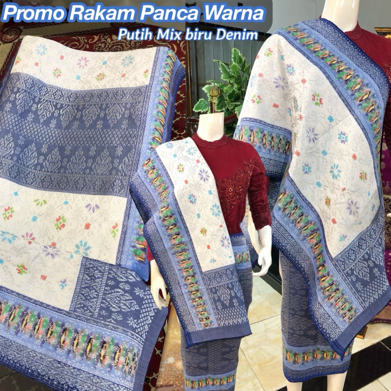 Songket Rakam Panca Warna Dimensi Promo/ Putih Biru denim songket tenun asli palembang /ilham songke