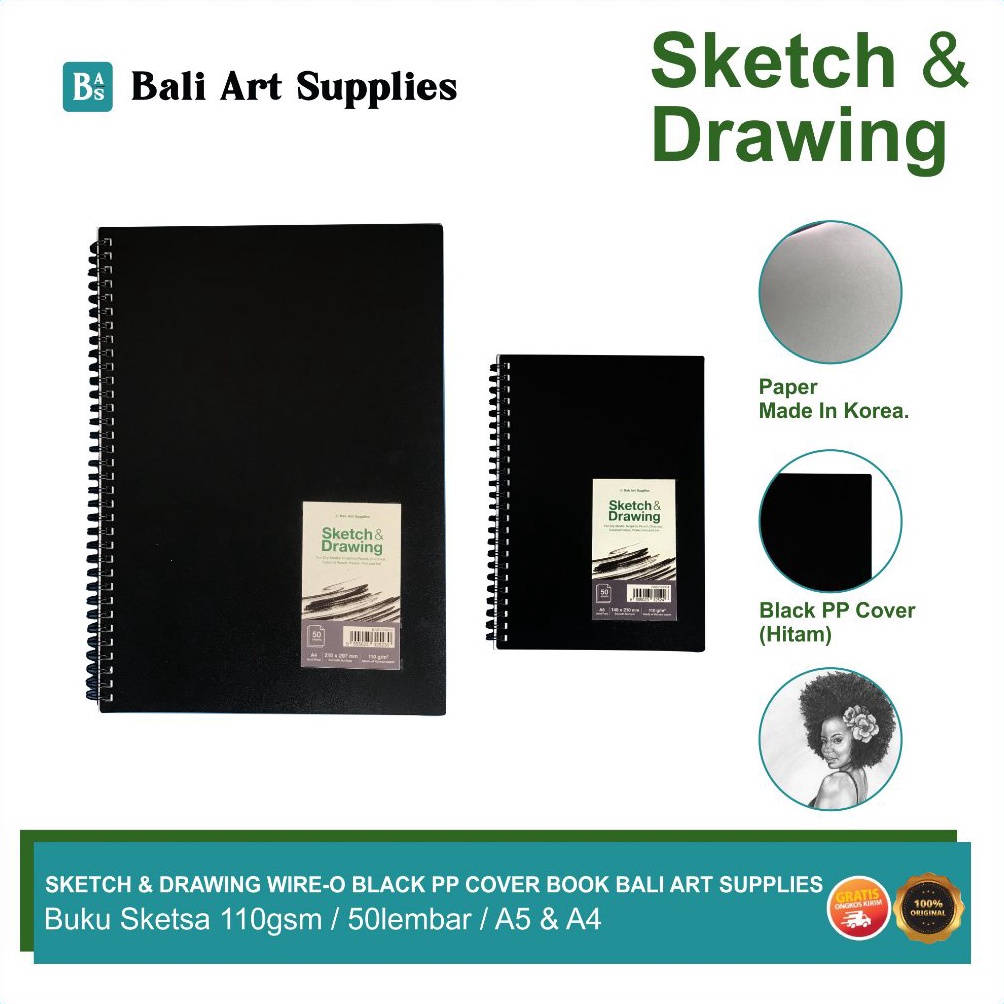 

Sketch Drawing Book Bali Art Supplies Buku Gambar Sketsa WireO PP Cover 5 lembar A4 A5 11gsm f Y2T2