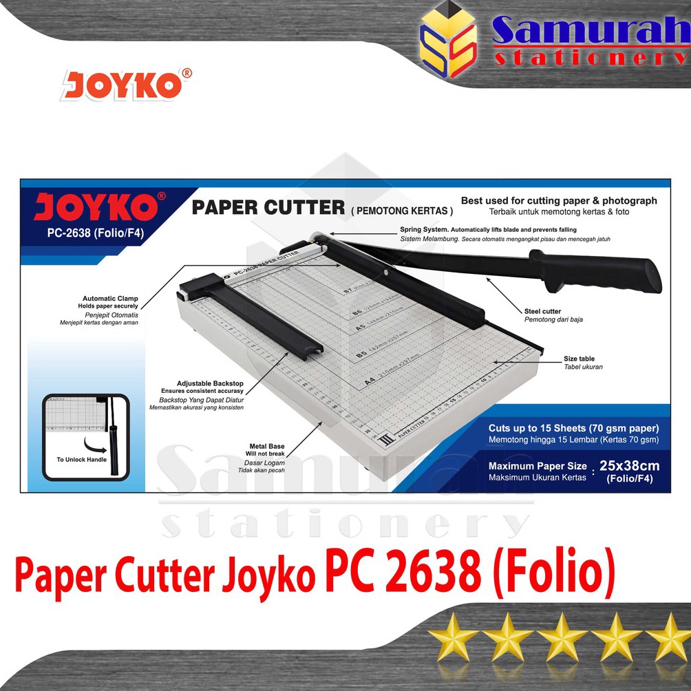 

Paper Cutter F4 Joyko PC 2638 Mesin Pemotong Cutting Kertas 26 x 38 cm Alat Potong Kertas Foto m L7T9
