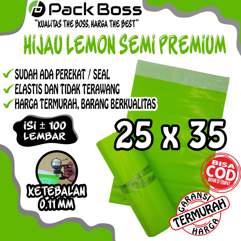 

25x35 HIJAU LEMON SEMI PREMIUM POLYMAILER PACKAGING ONLINE ADA PEREKAT u E1E9