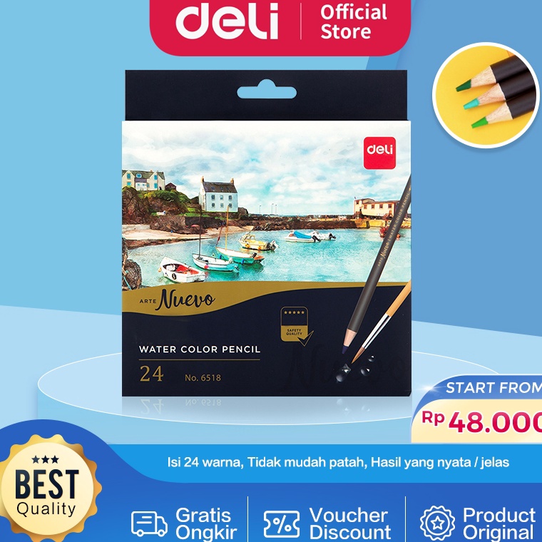 

Deli pensil warna 243648C watercolor dengan kuas nontoxic dapat dicuci dan teknologi hybrid 65X c R6B7