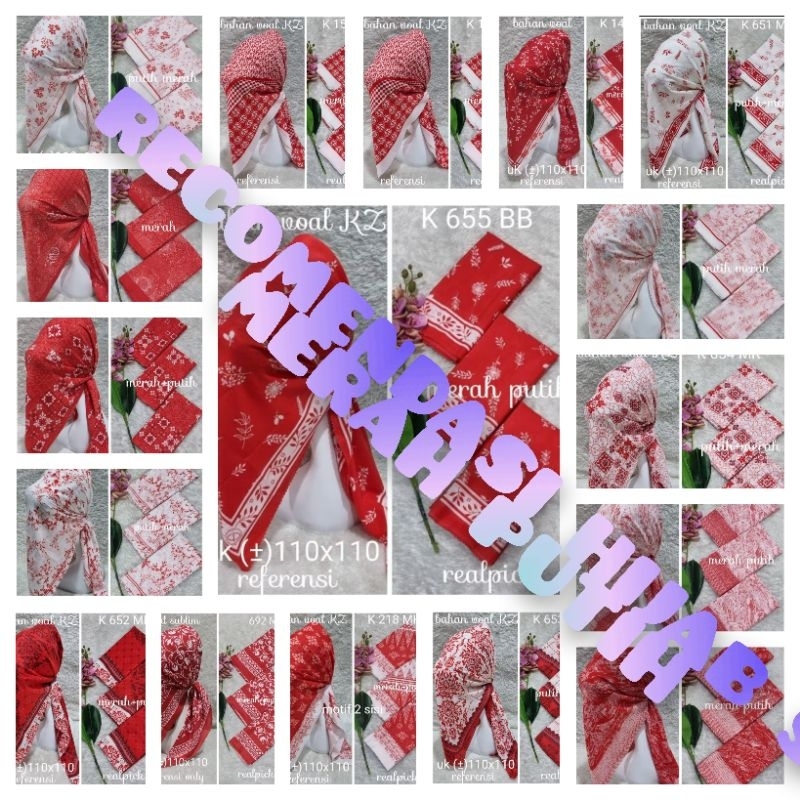 jilbab motif merah putih Kerudung Segiempat Denai Voal Motif Premium Terbaru