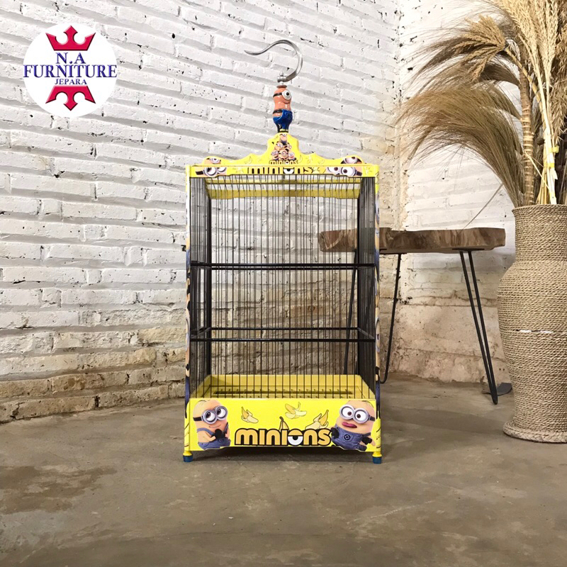 Sangkar kotak no2 buat kenari motif decal dari kayu jati ruji fiber,Sangkar kenari 35x40 cm,sangkar 