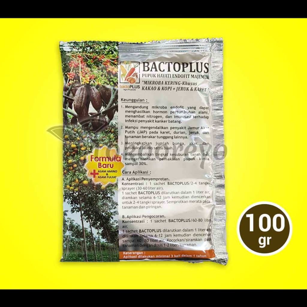 PUPUK HAYATI BACTOPLUS WP 100 GRAM PER SACHET KEMASAN PABRIK