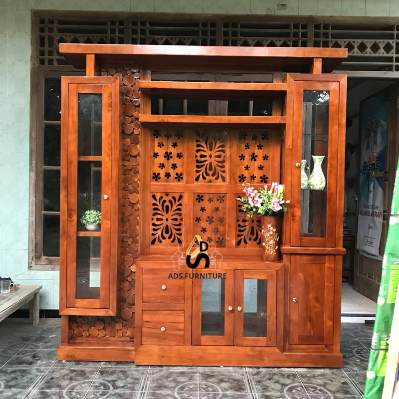 lemari partisi lemari penyekat ruangan kayu jati lemari penyekat ruangan
