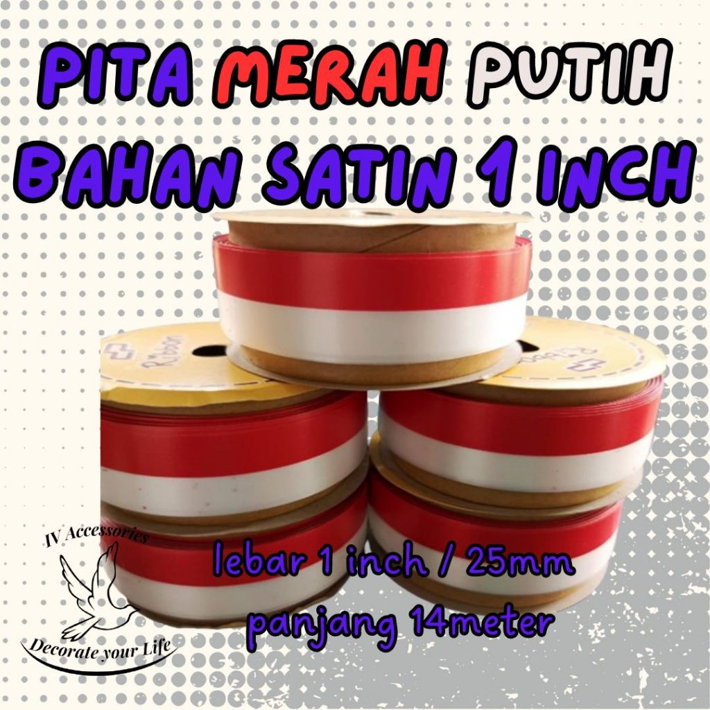 

Pita Satin Kado MERAH - PUTIH 2.5cm x 14m Pita Bendera Indonesia Merdeka