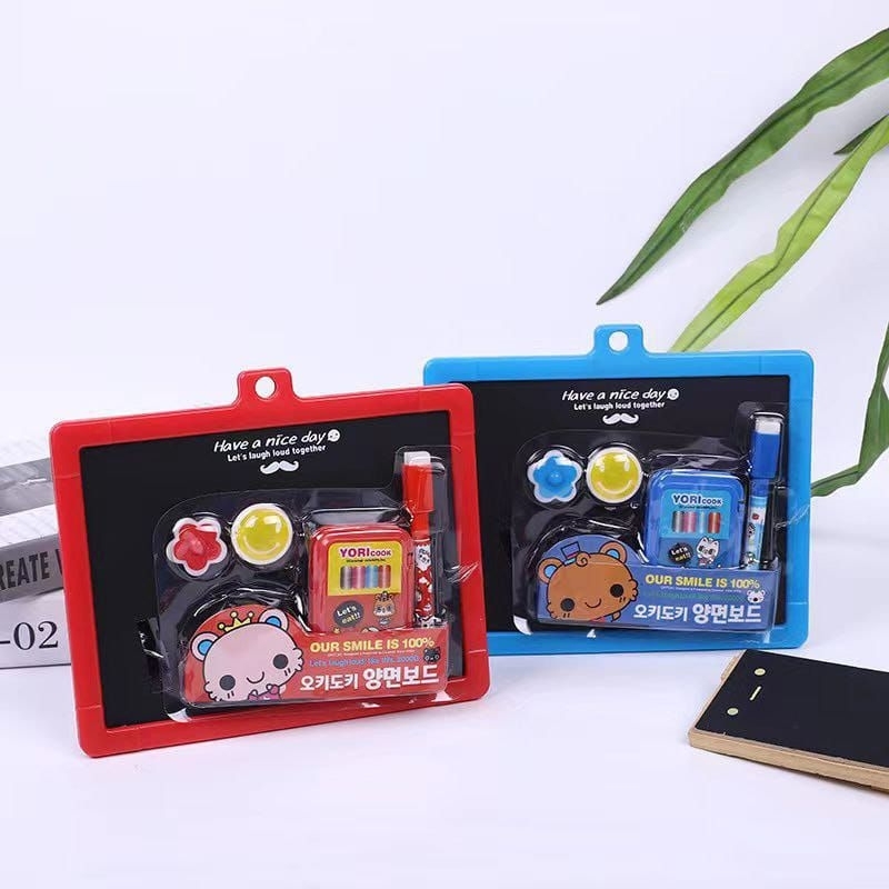 

Papan tulis mini double sisi whiteboard blackbord free spidol penghapus pewarna