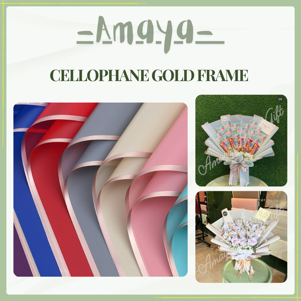 

Cellophane Kertas Wrapping Buket Kado Hadiah Frame Gold per Lembar