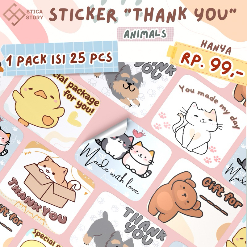 

[25 pcs] Stiker label Animal Thank You sticker untuk paket bisnis UMKM aesthetic murah