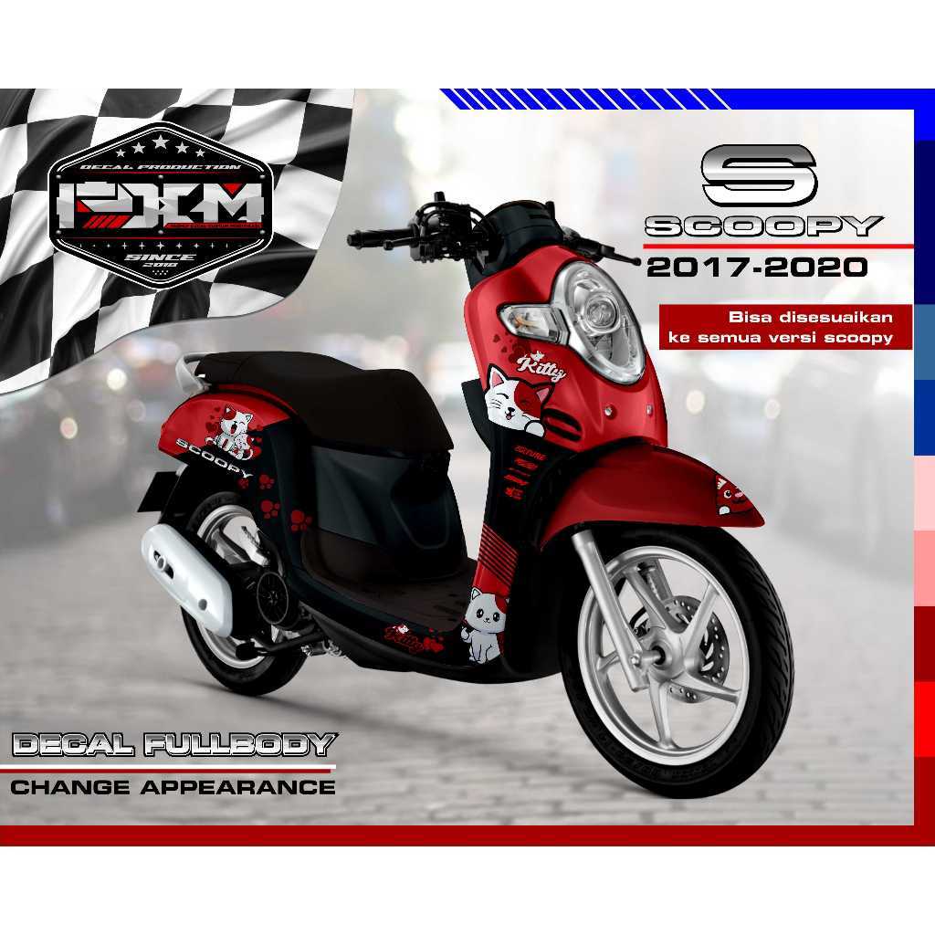Decal Sticker Custom Full Body SCOOPY NEW 2016-2019 CAT MERAH Decal Stiker Variasi Motor SCOOPY