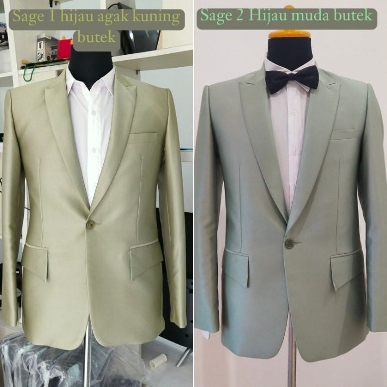 KODE T7F Setelan Jas dan Celana Pengantin Pria Warna Sage Green Jas Wedding