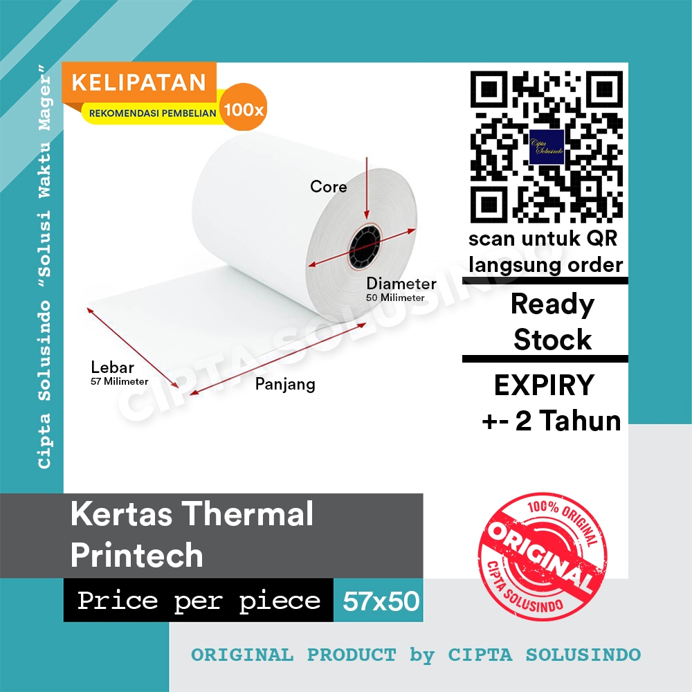 

Kertas Thermal Printech 57x50 ( 57mm x 50mm diameter)