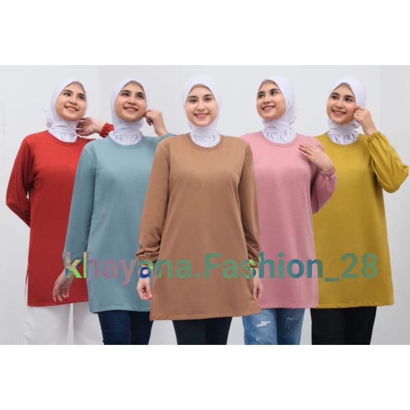 Kaos tunik wanita Lengan panjang kaos tunik lengan panjang POLOS
