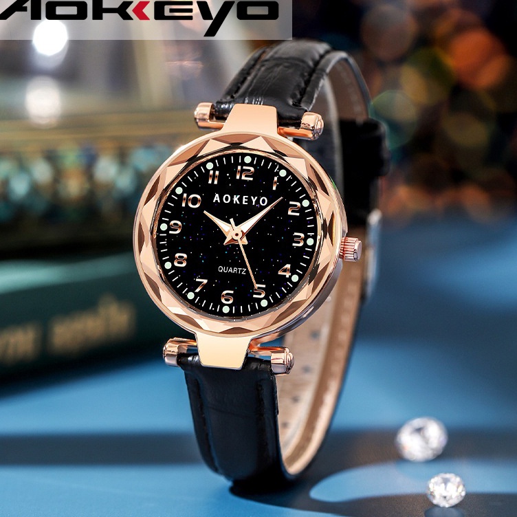 KODE J43D AOKEYO W157 Jam Tangan Wanita Original Santai Tahan Air Langit Berbintang Hitam Modis Jam 