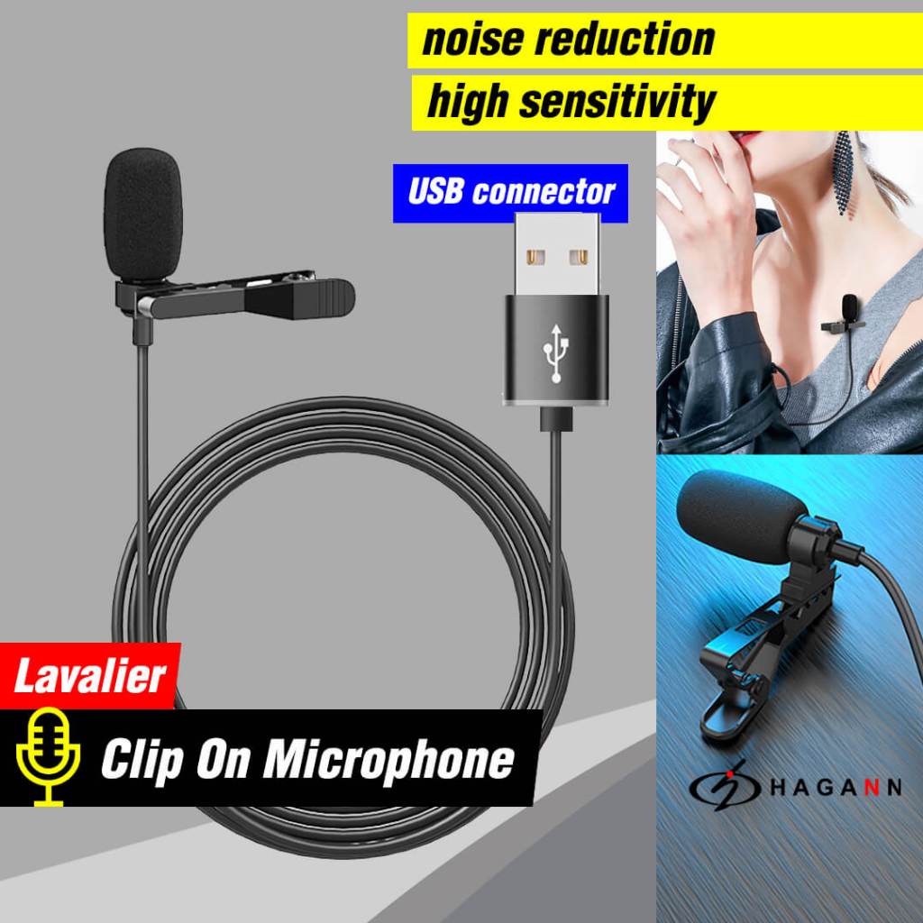 MIC-L20 Clip On Microphone USB Mikrofon Klip Jepit Mini PC Laptop Komputer Mikropon Clipon Kabel unt