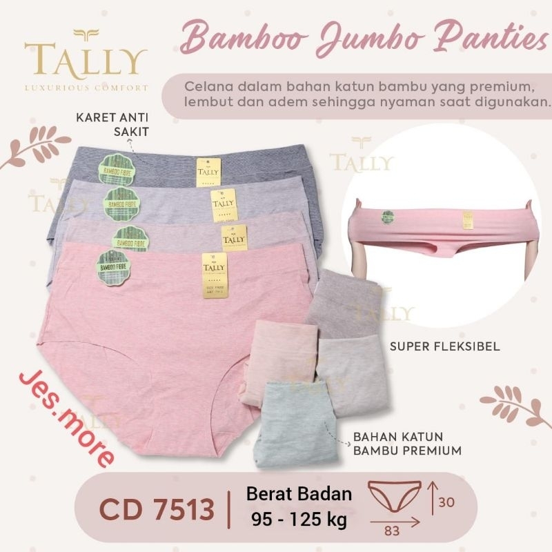 Tally 7513 CD Celana Dalam Wanita Jumbo Seamless Katun Bamboo Fit 3XL - 5XL