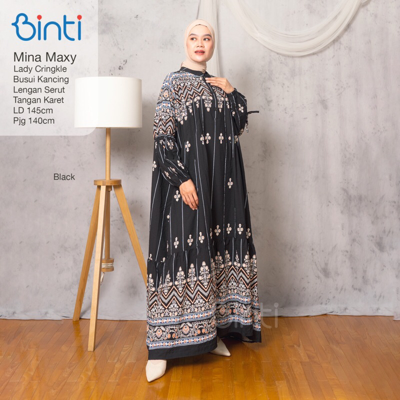 Baju Dress Maxy Gamis Jumbo Ld140 145 Bahan Lady Crinkle Terbaru Motif Print Cantik Kekinian Mina