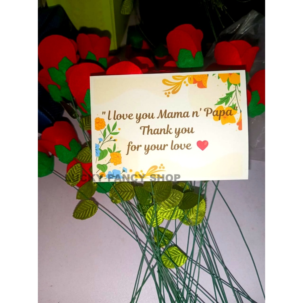 BUNGA BUCKET MAWAR FLANNEL TANGKAI SINGLE BOUQUET TANPA PLASTIK PITA UKURAN +/- 25 CM SOUVENIR