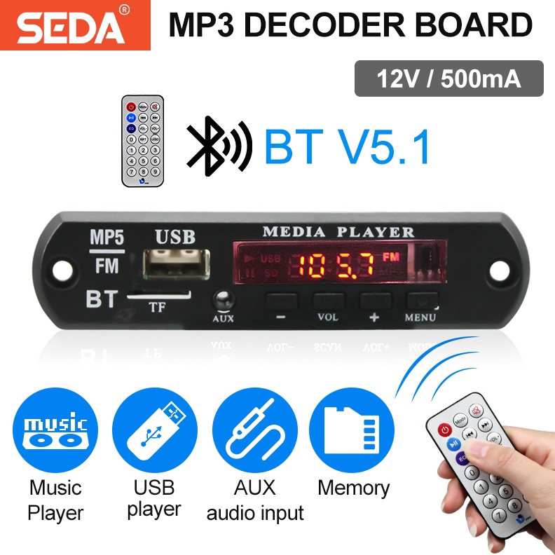 KODE C53W MP5 modul Vidio Bluetooth 12V Splash Screen daya tinggi VTF18VIDEO BT V11