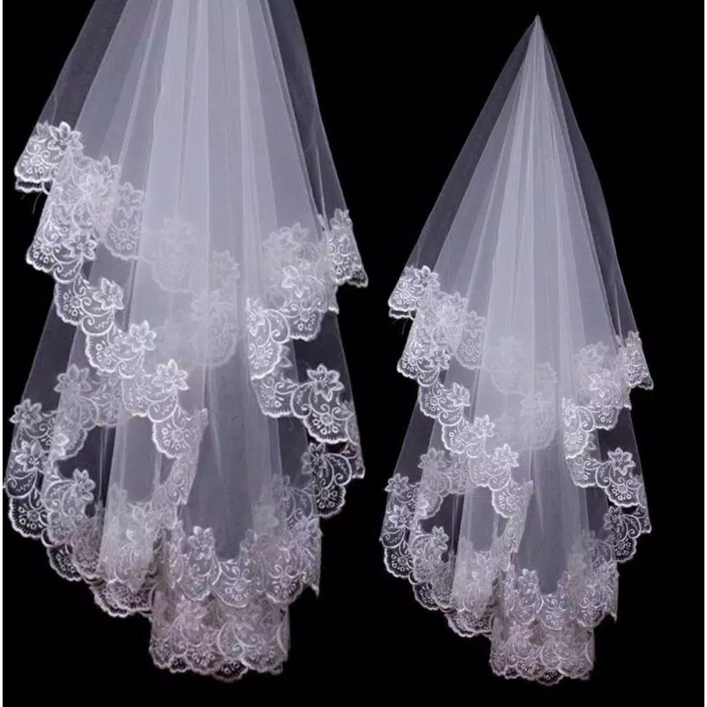 MURMER Flower Lace Veil  Long Veil  Veil Pengantin Panjang  Slayer Wedding Bridal Long Veil  Kerudun