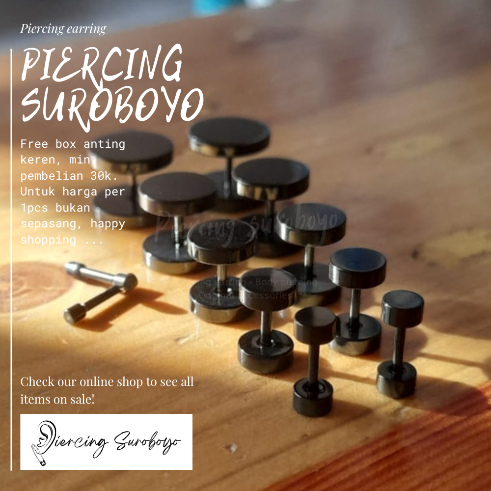 barbel tindik hitam titanium barbel roda anting tindik titanium anti karat anting tindik titanium. -