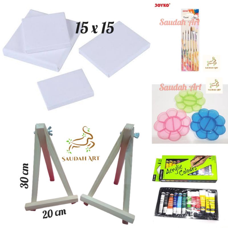 

MURRRMERRR Paket Lukis Lengkap kanvas 15x15kuaspaletcat akrilik easel 2x3