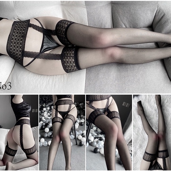 KP8 Stoking Sexy Lingerie Wanita Sexy Stoking Garter Renda Stoking tubuh tembus pandang dan thongs 6