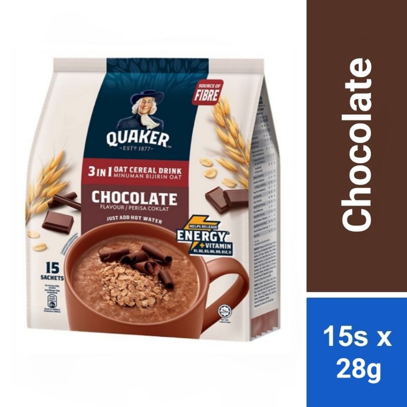 

QUAKER 3in1 Chocolate Oat Sereal Malaysia (28g x 15 sachet)