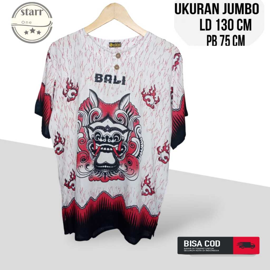 baju barongbali jumbo / baju kaos bali dasar putih ukuran jumbo / kaos jumbo motif barong bali