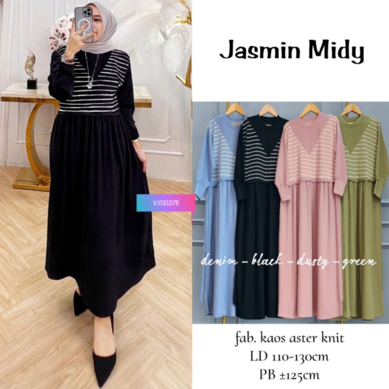 Gamis Wanita Jasmin Midy Dress Kondangan Terbaru Gamis Jumbo XXL Baju Muslim Wanita Ori Vinstore Bah