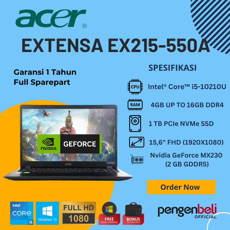 Laptop Kinerja Cepat Berkualitas | Nvidia Geforce MX230 2GB | Windows 10 | I5-10210U | RAM 16GB | SS