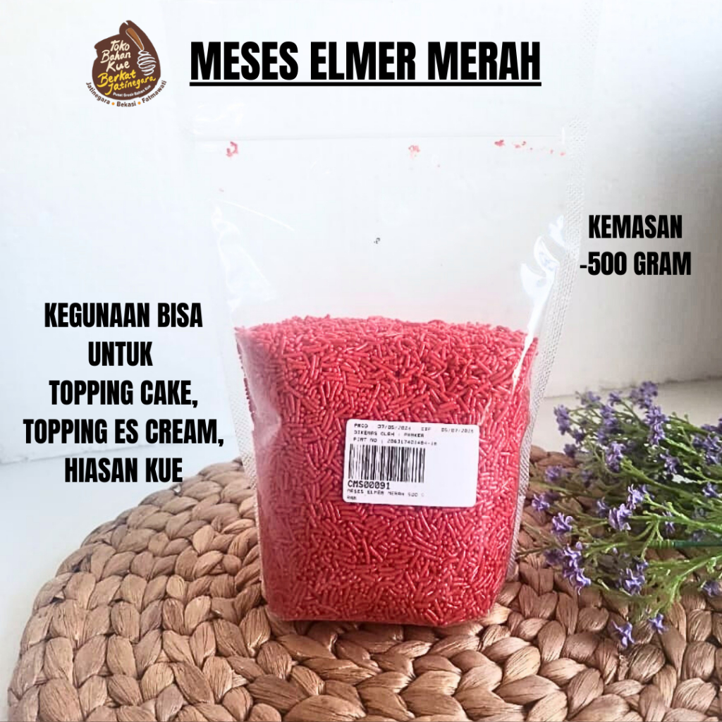 

MESES ELMER WARNA MERAH DAN PUTIH / MESES TOPPING / MESES HIASAN KUE 500 GRAM