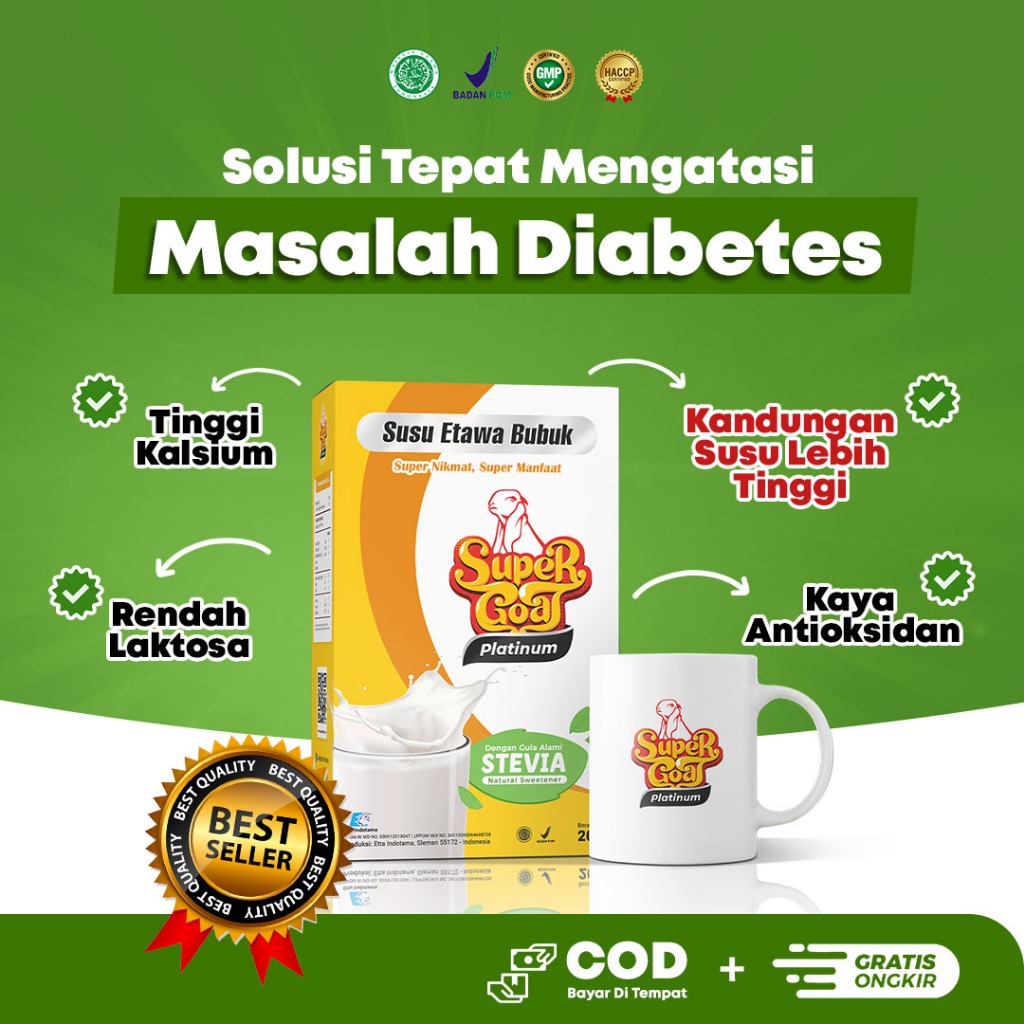 

Susu Kambing Etawa Bubuk UHT Dengan Gula Stevia Super Goat Bantu Atasi Diabetes dan Gula Darah 1 Box