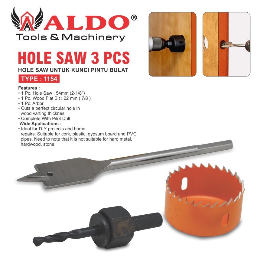 HOLE SAW 3 SET 1154 / HOLE SAW UNTUK KUNCI PINTU BULAT 3 PCS / MATA BOR LUBANG KAYU PINTU / MATA BOR