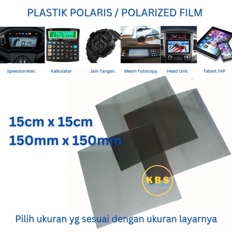 Polarizer LCD 15cm x 15cm Polaris Speedometer Kalkulator Jam Digital Polariser Polarized Plastik Fil