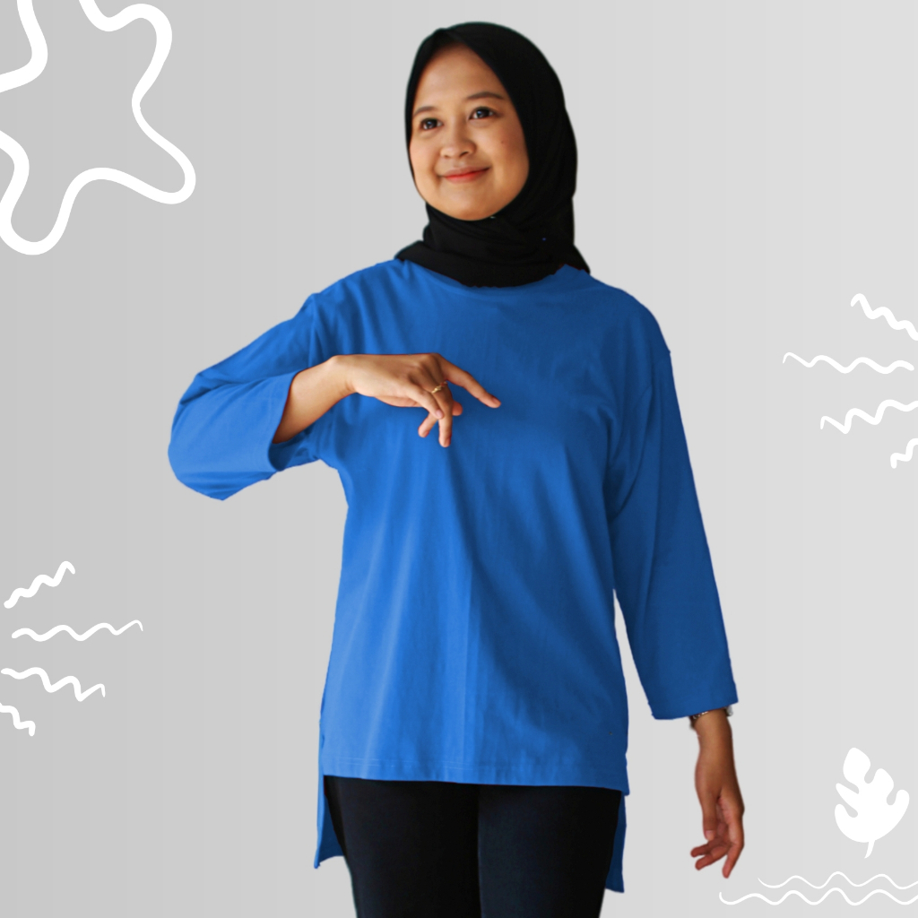 Atasan Tunik Kaos Wanita Oversize Jumbo lengan 7/8 Katun Combed 24s Baju Long Top Muslimah Polos